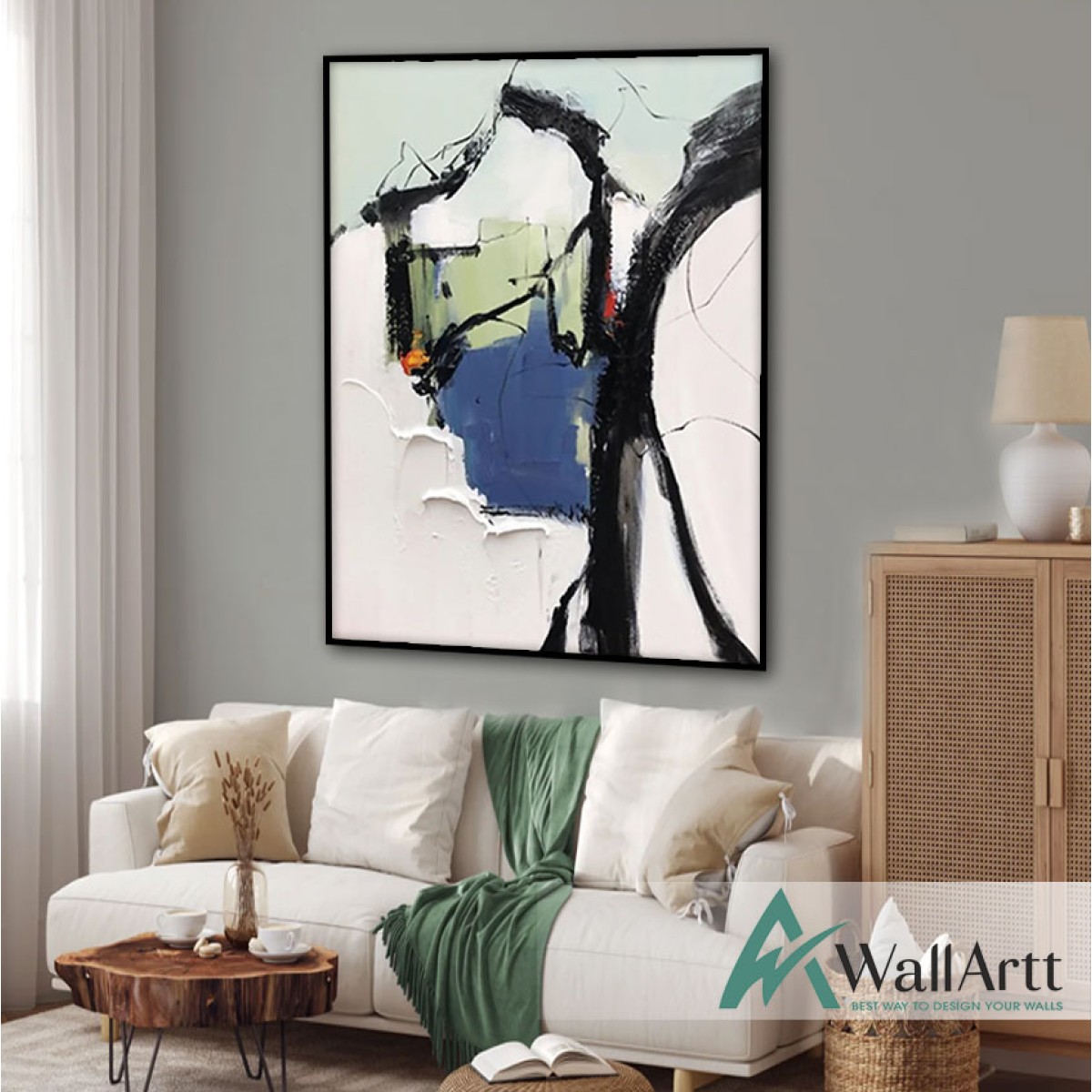 Petrol Blue Black Abstract 3d Heavy Textured Partial Oil Painting